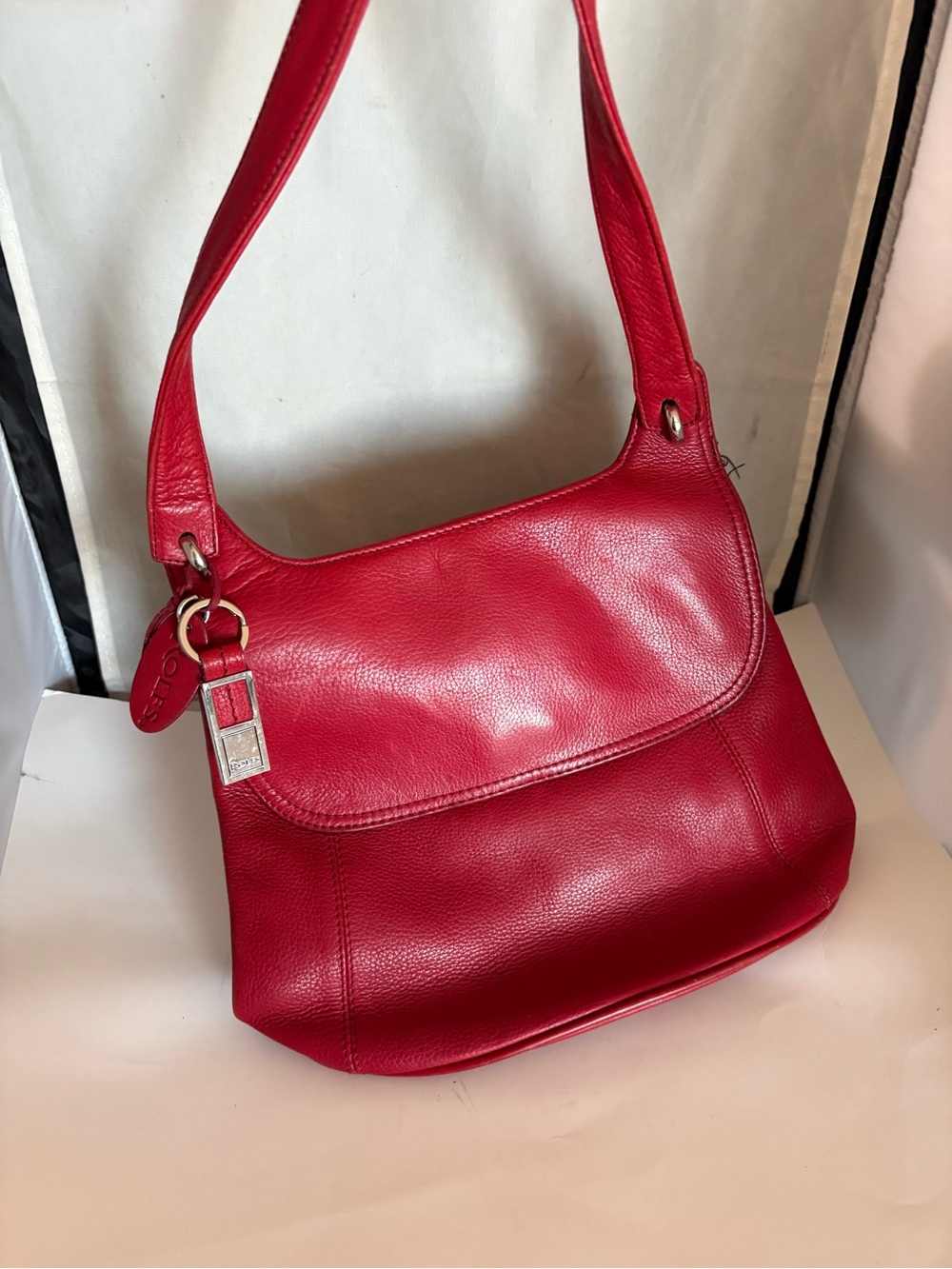 Rolfs Red Leather Shoulder Bag with Silver Hardware